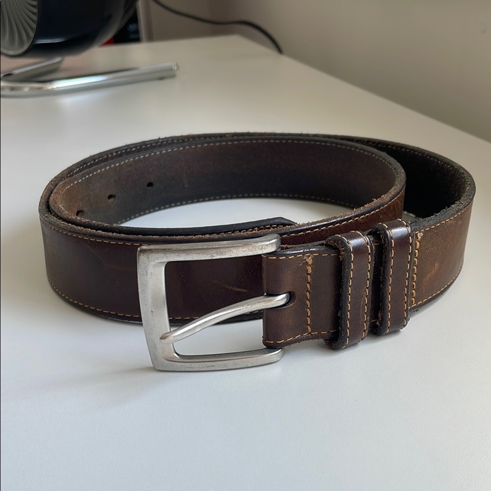 Allen Edmonds Brown Leather Belt with Silver Buckle